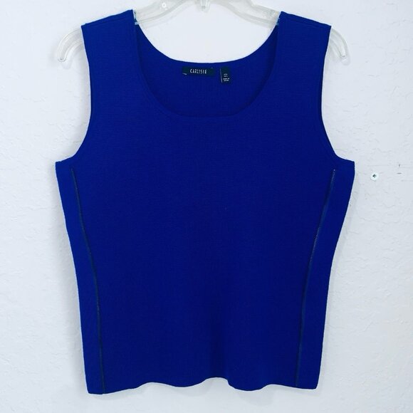 Carlisle Merino Wool Sweater Vest Womens Large Royal Blue Black Zipper Detail - Picture 1 of 10